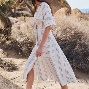 Happy X Nature Linen Striped Boho Button Up Maxi Dress Size 6 NWT